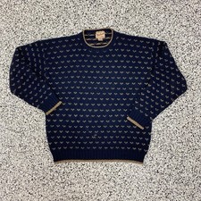 Vintage Woolrich Navy Wool Knit Birdseye Crewneck Sweater Sz XL Fisherman