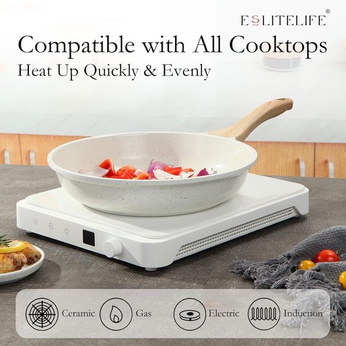 Nonstick Ceramic Frying Pans Skillets Set with Lids, Non-Toxic Egg Omelette K... - Picture 5 of 8