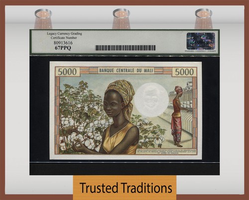 TT PK 14c 1972-84 MALI BANQUE CENTRALE 5000 FRANCS LCG 67 PPQ SUPERB GEM NEW - Picture 2 of 2