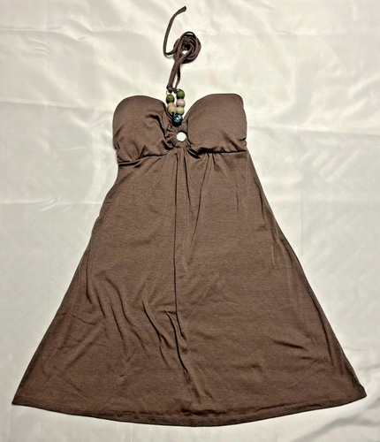 LIPSTICK brown beaded spaghetti strap sun short dress padded bra womens size s