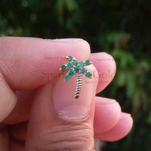 0.36 Ct Natural Emerald Palm Tree Studs 14K Yellow Gold Jewelry Christmas Gifts - Picture 6 of 6