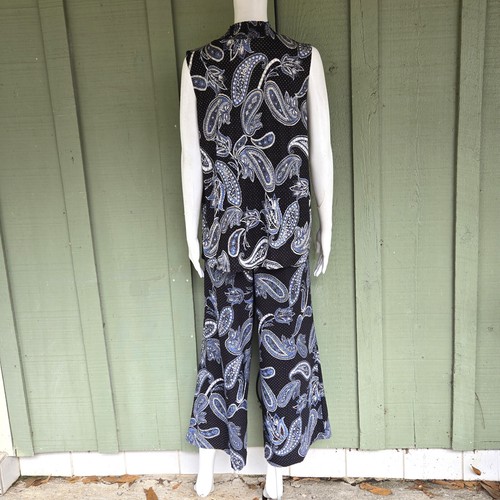 Nuovo set completo pantaloni ANN TAYLOR nero blu paisley pantaloni 8 top L - Foto 5 di 6