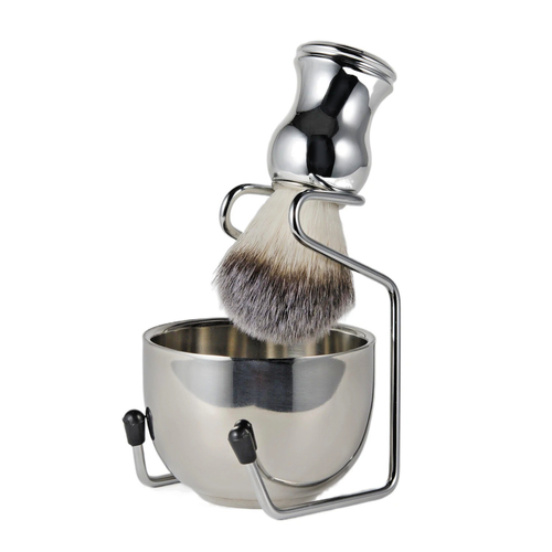 Mens Shaving Brush and Bowl Set, 3-In-1 Shaving Brush Kit Wood Handle with Stain