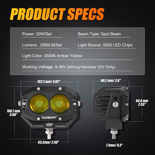 Auxbeam 2 Piezas 4" Luz de Conducción LED Luz de Trabajo Punto Ámbar Pod Luz Camioneta Pickup - Imagen 6 de 12