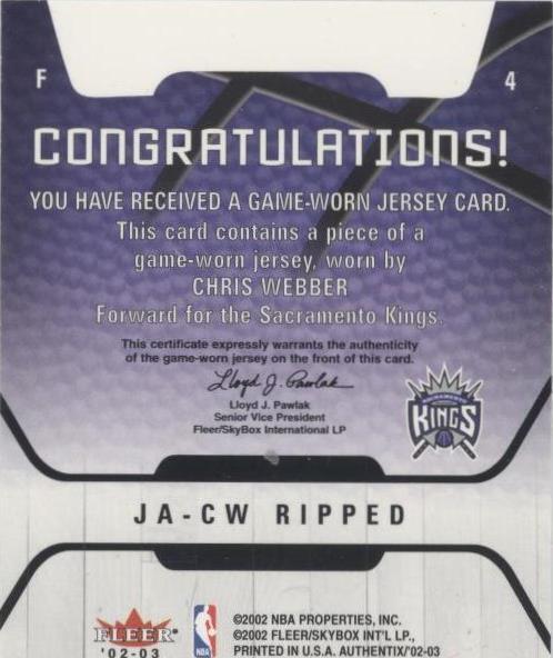 2002-03 Fleer Authentix - Chris Webber #JA-CW