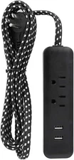 CP Fabric Extension Cord 2 Outlet 2 USB Charger 6ft 16/3 SPT-2 Black CP10054