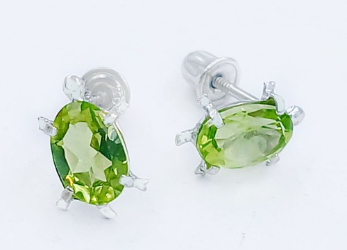 GENUINE  1.66 CTS PERIDOT TURTLE STUD EARRINGS 14K  SOLID GOLD  -Screw backs - Picture 1 of 7