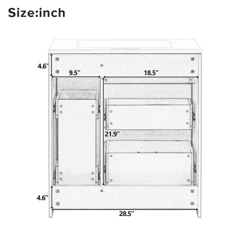 30"Bathroom Vanity With Sink Ceramic Freestanding Black Cabinet No Faucet Mirror - Picture 5 of 14