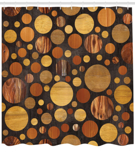 Wooden Shower Curtain Brown Abstract Circles Print for Bathroom - Picture 2 of 5