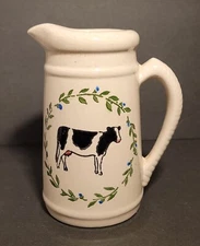 Vintage Crock Shop Cow Pitcher w/Vines Country Farmhouse Pottery Santa Ana Calif