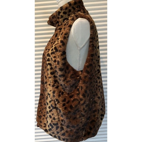 Betsy Johnson L Cheetah Leporad Animal Print Jacket Vest Soft Faux Fur Brown - Picture 8 of 12