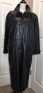 PELLE-WOMEN-Large-Black-Full-Length-100-Leather-Coat-Hollywood-Glam-Vintage