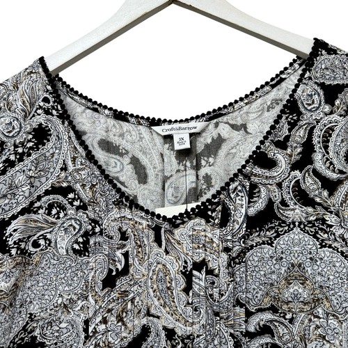 CROFT & BARROW Paisley Top Plus Size 3X Sleeveless Rayon V-Neck Boho Blouse NWT - Picture 3 of 8