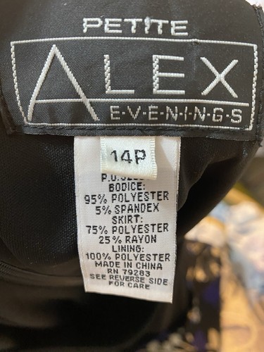 Alex Evenings Cocktail Dress Blue Black Gold Size 14P Christmas Holiday - Picture 5 of 5