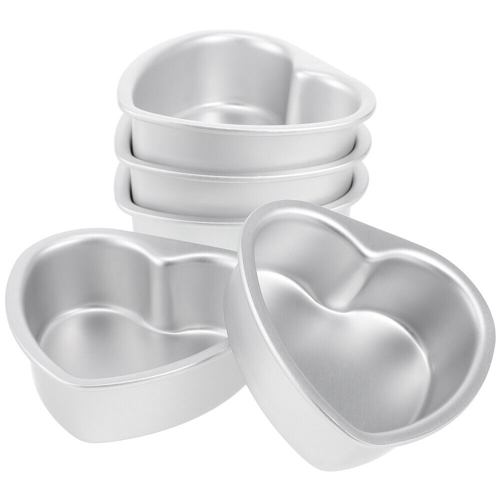 Molde para hornear 5 piezas para panecillos corazón pastel moldes extraíbles plateados