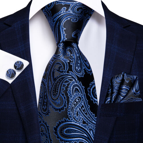 Silk Mens Tie Set Necktie Pocket Square Cufflinks Optional Wedding Party Office - Picture 115 of 293