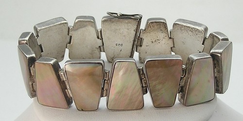 Stunning Handmade Sterling Bezel Mount Trapazoid Shape Abalone Gemstone Bracelet - Picture 3 of 9