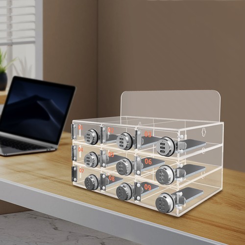 Cell Phone Storage Locker Wall-Mounted Lock Box Acrylic Phone Storage Cabinet US - Afbeelding 14 van 18