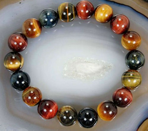 Pulsera elástica natural de 12 mm colorida piedra preciosa ojo de tigre cuentas redondas 7,5"" AAA - Imagen 6 de 12