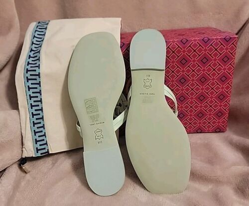 NIB Sz 8 Tory Burch "Miller" Square Toe, Naplak Leather Sandals in Meadow Mist - Picture 3 of 7