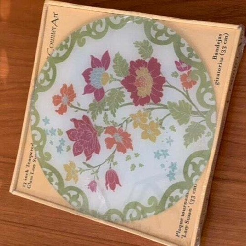 SALE NIB Counter Art 13" GARDEN VIEW Tempered Glass Rotating Lazy Susan Platter - Picture 2 of 2