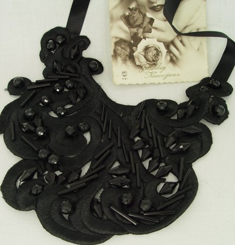 Vintage collier Charleston shabby chic tissu 1920 bijoux perles artificielles - Picture 2 of 5