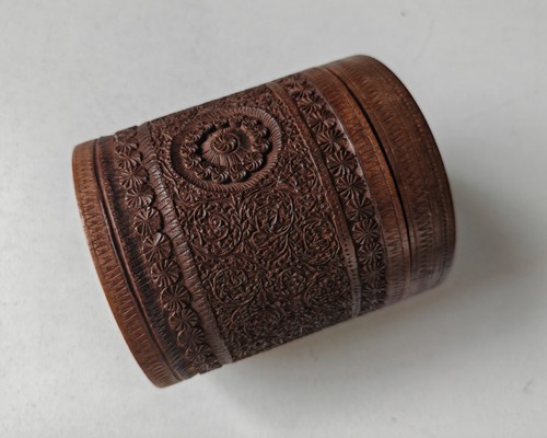 Vintage 1942 Hand-Carved Sheesham Wood Tobacco Humidor Smoking Pipe Jar Kashmir - Picture 13 of 17