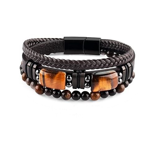 5X Men's Bracelets - Onyx - Tiger Eye - Stainless Steel - Leather - MSRP $137.91 - Picture 14 of 16