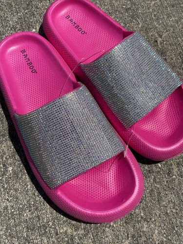 BAMBOO Hot Pink Fuchsia RHINESTONE BLING Sandals Comfy Slides Shoes 9 ❤️blt11j13 - Picture 7 of 13