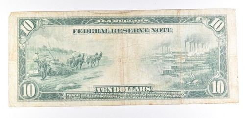 1914 $10 New York NY FR N Blue Seal Large Note FR 911 A *5035 - Picture 2 of 3