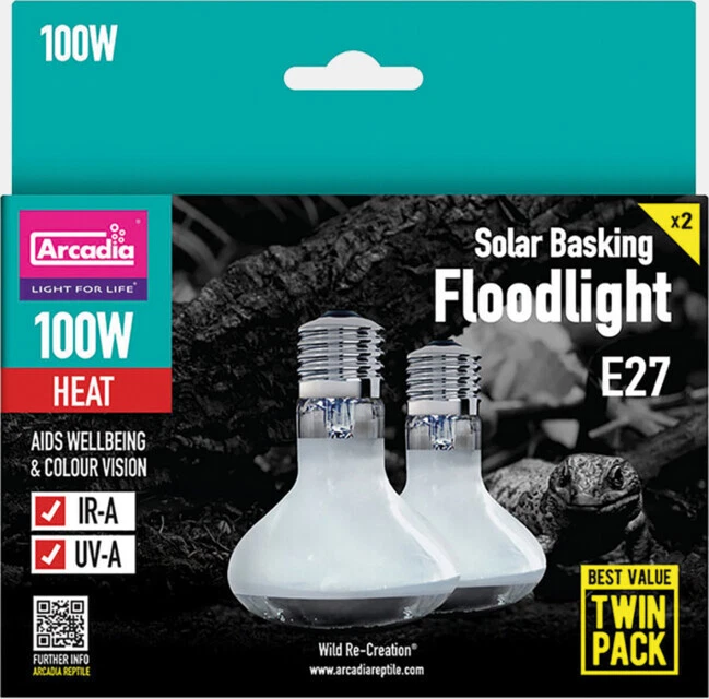 Arcadia Floodlight Solar Basking Wärmelampe Doppelpack 100W 2 Stück