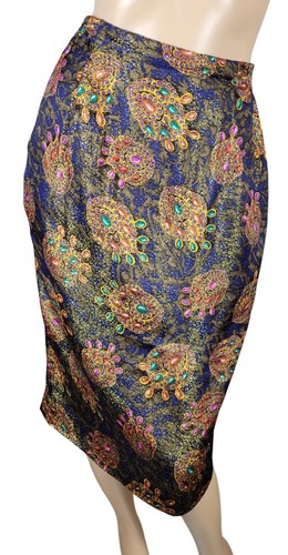 Vtg Anne Crimmins For UMI Collections Jeweled Metallic Silk Suit Skirt Set 10 - Picture 11 of 20