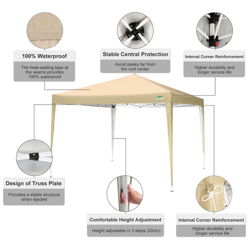 COBIZI 10x10ft Pop Up Canopy Tent Outdoor UPF 50+ Waterproof Gazebo for Camping - Picture 30 of 49