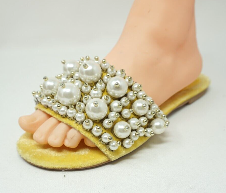 Jeffrey Campbell Free People Velvet Yellow Pixie Pearl Slide