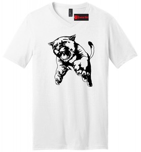 Cougar-Full-Body-Jumping-Graphic-Tee-Animal-Mens-V-Neck-T-Shirt