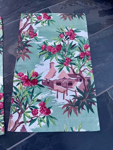 PAIR Desert Rhododendron 40's Camper GLAM Barkcloth Vintage Fabric Drape Curtain - Picture 4 of 8
