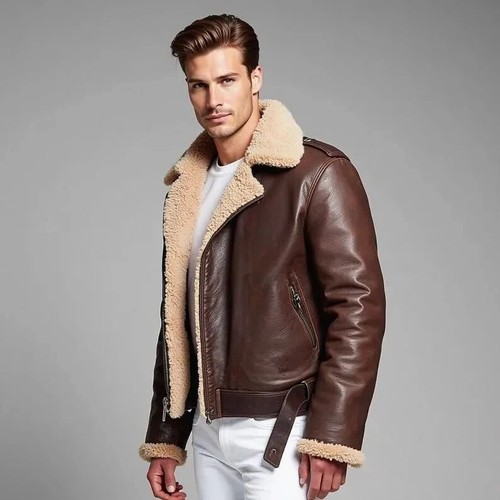 B3 RAF Mens Bomber Pilot Flying Aviator Classic Natural Leather Soft Fur Jacket - Picture 4 of 5