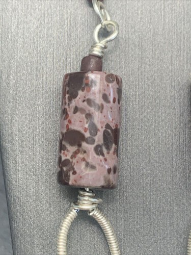 Vintage Boho Handmade Stone Rhyolite & Garnet Long Dangle Pierced Earrings - Picture 3 of 8
