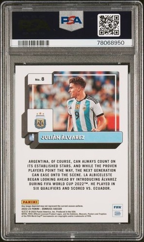 2022-23 Donruss Optic FIFA JULIAN ALVAREZ #8 Rookie RC Argentina GEM MINT PSA 9 - Picture 2 of 2
