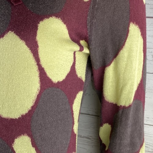 Simply Vera Wang Cardigan Small Lime Green Burgundy Gray Print Thin Knit Ruffled - Picture 6 of 12