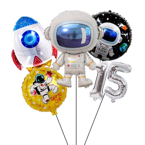 SPACE Theme Balloons Astronaut FOIL ROCKET Girl Boy BIRTHDAY Age SET Party DECOR - Picture 17 of 44