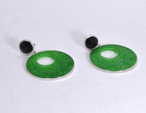 ORECCHINI IN ARGENTO 925 CON ONICE FACCETTATO E GIADA VERDE PENDENTI AGHT 0150 - Foto 2 di 3