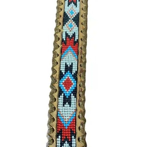 New! Adjustable LEATHER DOG COLLAR w White black red Navajo beaded inlay 3 SIZES - Picture 3 of 6