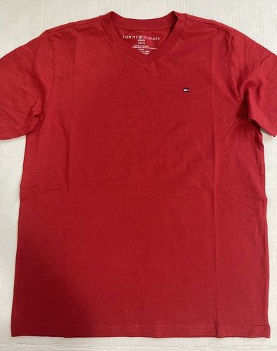 NEW TOMMY HILFIGER Boys Cotton Short Sleeve V-Neck TShirt Top Red Sz M 12/14 - Picture 2 of 2