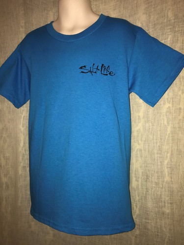 New Salt Life Hook Line & Sinker w/Skull Teal Tagless TeeShirt Youth Size S 8-10 - Picture 2 of 7