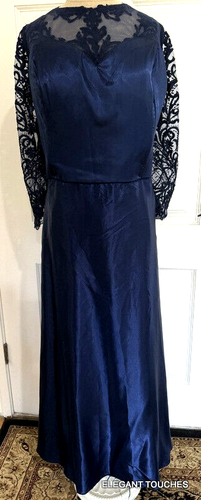 Vestido formal de noche Plus para mujer 18 azul marino lentejuelas con cuentas modesto maxi - Imagen 15 de 24