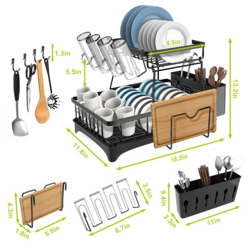 Dish Drying Rack, 2-Tier Dish Racks for Kitchen Counter, Dish Rack W/ Drainboard - Picture 15 of 15