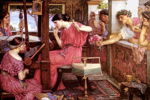 PENELOPE AND THE SUITORS SEW SEWING KNIT FINE PAINTING BY J W WATERHOUSE REPRO - Picture 1 of 3