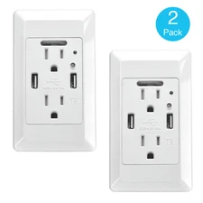 2PK 2 USB Ports 4.2A Smart Fast Charging Socket Wall Outlet with LED Night Light