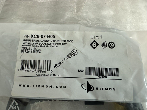 Siemon Industrial Cable Ind to Mod w/boot CAT 6 PVC 7 ft. Patch Cord XC6-07-B05 - Imagen 2 de 5